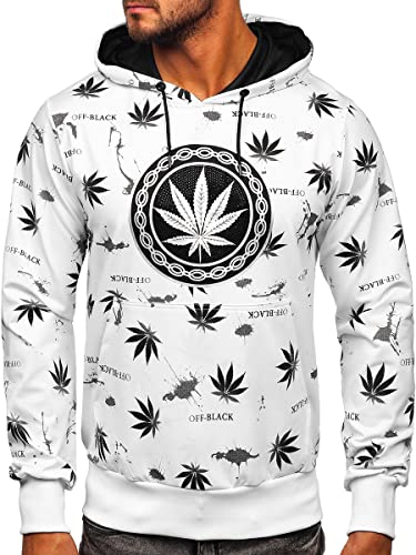 BOLF Herren Kapuzenpullover Hoodie Sweatshirt mit Kapuze Pullover Pulli Langarmshirt Print Aufdruck Motiv Freizeit Sport Fitness Outdoor Casual Style HM628 Weiss XL [1A1] von BOLF