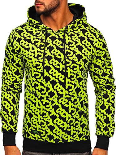 BOLF Herren Kapuzenpullover Hoodie Sweatshirt mit Kapuze Pullover Pulli Langarmshirt Print Aufdruck Motiv Freizeit Sport Fitness Outdoor Casual Style HW2320 Schwarz-Grün XXL [1A1] von BOLF