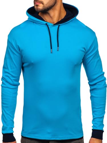 BOLF Herren Kapuzenpullover Hoodie Sweatshirt mit Kapuze Reißverschluss Pullover Pulli Langarmshirt Freizeit Sport Fitness Outdoor Casual Style 145380 Türkis XL [1A1] von BOLF