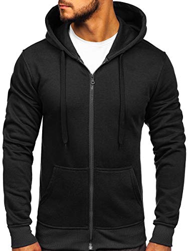 BOLF Herren Kapuzenpullover Hoodie Sweatshirt mit Kapuze Reißverschluss Pullover Pulli Langarmshirt Freizeit Sport Fitness Outdoor Casual Style 2008 Schwarz L [1A1] von BOLF