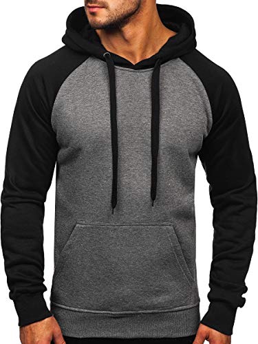 BOLF Herren Kapuzenpullover Hoodie Sweatshirt mit Kapuze Sweatjacke Pullover Pulli Basic Freizeit Gym Training Fitness Sport Casual Style J.Style LM77002 Dunkelgrau M [1A1] von BOLF