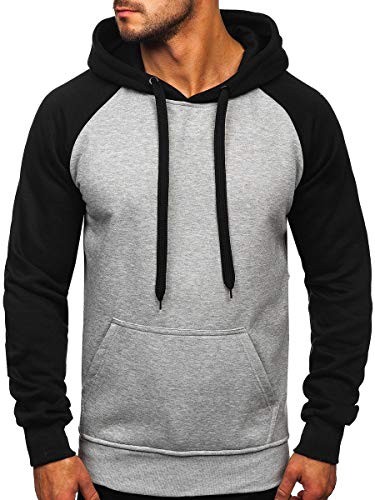 BOLF Herren Kapuzenpullover Hoodie Sweatshirt mit Kapuze Sweatjacke Pullover Pulli Basic Freizeit Gym Training Fitness Sport Casual Style J.Style LM77002 Grau XL [1A1] von BOLF