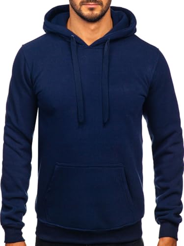 BOLF Herren Kapuzenpullover Hoodie Sweatshirt mit Kapuze Sweatjacke Pullover Warm Kordelzug Baumwolle Langarm Einfarbig Freizeit Sport Outdoor Casual MB001A1 Dunkelblau XL [1A1] von BOLF
