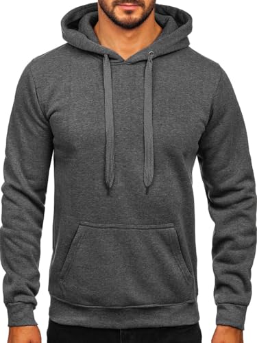 BOLF Herren Kapuzenpullover Hoodie Sweatshirt mit Kapuze Sweatjacke Pullover Warm Kordelzug Baumwolle Langarm Einfarbig Freizeit Sport Outdoor Casual MB001A1 Dunkelgrau XXL [1A1] von BOLF