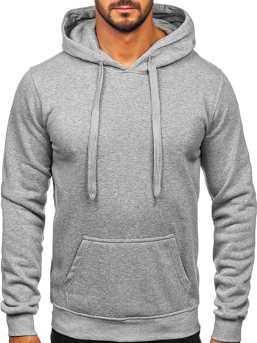 BOLF Herren Kapuzenpullover Hoodie Sweatshirt mit Kapuze Sweatjacke Pullover Warm Kordelzug Baumwolle Langarm Einfarbig Freizeit Sport Outdoor Casual MB001A1 Grau L [1A1] von BOLF