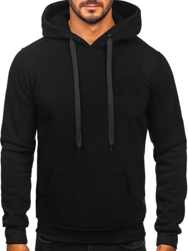 BOLF Herren Kapuzenpullover Hoodie Sweatshirt mit Kapuze Sweatjacke Pullover Warm Kordelzug Baumwolle Langarm Einfarbig Freizeit Sport Outdoor Casual MB001A1 Schwarz L [1A1] von BOLF
