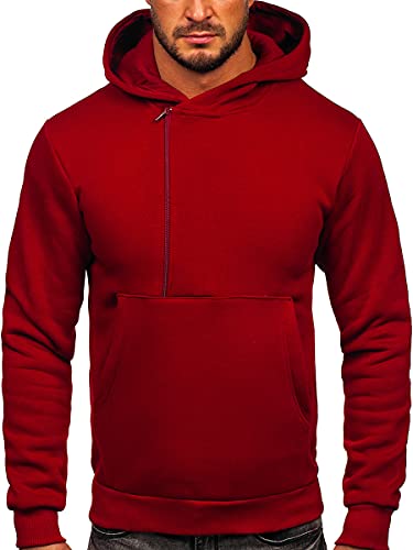 BOLF Herren Kapuzenpullover Reißverschluss Hoodie Sweatshirt mit Kapuze Pullover Pulli Langarmshirt Freizeit Sport Fitness Outdoor Casual Style 02 Weinrot XXL [1A1] von BOLF