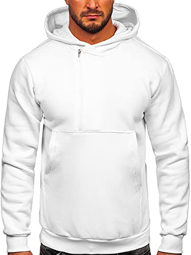 BOLF Herren Kapuzenpullover Reißverschluss Hoodie Sweatshirt mit Kapuze Pullover Pulli Langarmshirt Freizeit Sport Fitness Outdoor Casual Style 02 Weiss XL [1A1] von BOLF