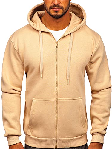 BOLF Herren Kapuzenpullover Reißverschluss Hoodie Sweatshirt mit Kapuze Pullover Pulli Langarmshirt Freizeit Sport Fitness Outdoor Casual Style 2008 Beige M [1A1] von BOLF