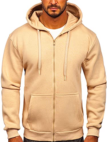 BOLF Herren Kapuzenpullover Reißverschluss Hoodie Sweatshirt mit Kapuze Pullover Pulli Langarmshirt Freizeit Sport Fitness Outdoor Casual Style 2008 Beige XL [1A1] von BOLF