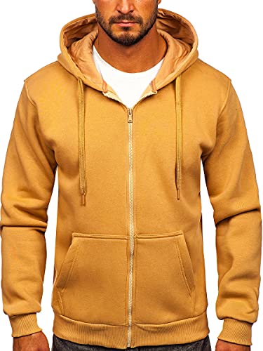BOLF Herren Kapuzenpullover Reißverschluss Hoodie Sweatshirt mit Kapuze Pullover Pulli Langarmshirt Freizeit Sport Fitness Outdoor Casual Style 2008 Braun L [1A1] von BOLF