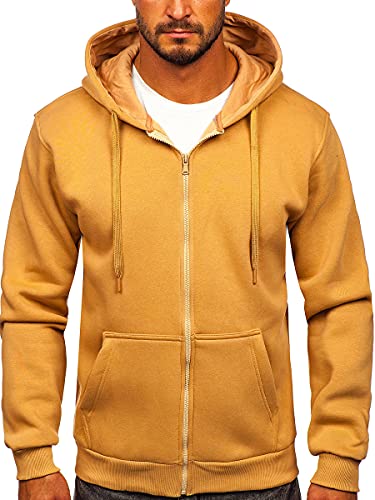 BOLF Herren Kapuzenpullover Reißverschluss Hoodie Sweatshirt mit Kapuze Pullover Pulli Langarmshirt Freizeit Sport Fitness Outdoor Casual Style 2008 Braun XL [1A1] von BOLF