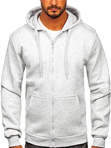 BOLF Herren Kapuzenpullover Reißverschluss Hoodie Sweatshirt mit Kapuze Pullover Pulli Langarmshirt Freizeit Sport Fitness Outdoor Casual Style 2008 Grau(Hell) L [1A1] von BOLF