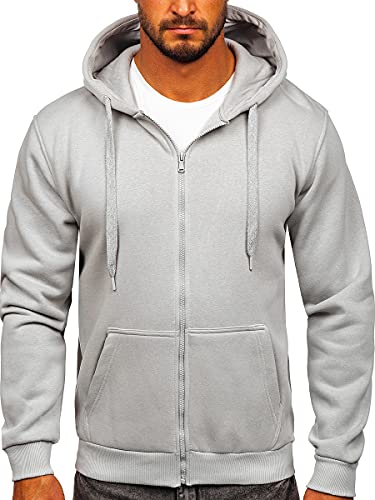 BOLF Herren Kapuzenpullover Reißverschluss Hoodie Sweatshirt mit Kapuze Pullover Pulli Langarmshirt Freizeit Sport Fitness Outdoor Casual Style 2008 Grau L [1A1] von BOLF