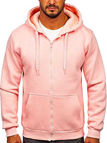 BOLF Herren Kapuzenpullover Reißverschluss Hoodie Sweatshirt mit Kapuze Pullover Pulli Langarmshirt Freizeit Sport Fitness Outdoor Casual Style 2008 Hellrosa M [1A1] von BOLF
