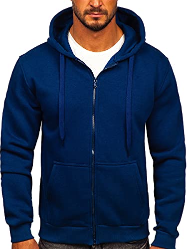 BOLF Herren Kapuzenpullover Reißverschluss Hoodie Sweatshirt mit Kapuze Pullover Pulli Langarmshirt Freizeit Sport Fitness Outdoor Casual Style 2008 Indigo M [1A1] von BOLF