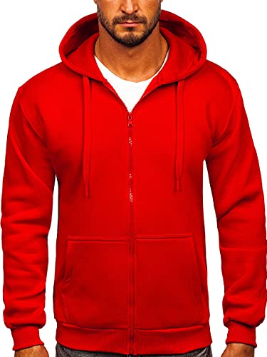 BOLF Herren Kapuzenpullover Reißverschluss Hoodie Sweatshirt mit Kapuze Pullover Pulli Langarmshirt Freizeit Sport Fitness Outdoor Casual Style 2008 Rot L [1A1] von BOLF