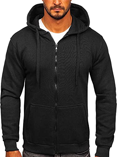 BOLF Herren Kapuzenpullover Reißverschluss Hoodie Sweatshirt mit Kapuze Pullover Pulli Langarmshirt Freizeit Sport Fitness Outdoor Casual Style 2008 Schwarz XXL [1A1] von BOLF