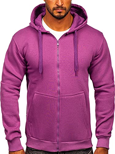 BOLF Herren Kapuzenpullover Reißverschluss Hoodie Sweatshirt mit Kapuze Pullover Pulli Langarmshirt Freizeit Sport Fitness Outdoor Casual Style 2008 Violett L [1A1] von BOLF