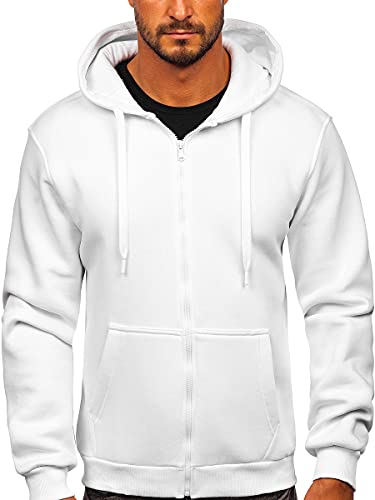 BOLF Herren Kapuzenpullover Reißverschluss Hoodie Sweatshirt mit Kapuze Pullover Pulli Langarmshirt Freizeit Sport Fitness Outdoor Casual Style 2008 Weiss L [1A1] von BOLF