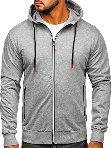 BOLF Herren Kapuzenpullover Reißverschluss Hoodie Sweatshirt mit Kapuze Pullover Pulli Langarmshirt Freizeit Sport Fitness Outdoor Casual Style B033 Grau M [1A1] von BOLF