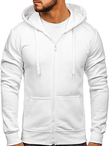 BOLF Herren Kapuzenpullover Hoodie Sweatshirt mit Kapuze Reißverschluss Pullover Pulli Langarmshirt Freizeit Sport Fitness Outdoor Casual Style 2008 Weiss L [1A1] von BOLF