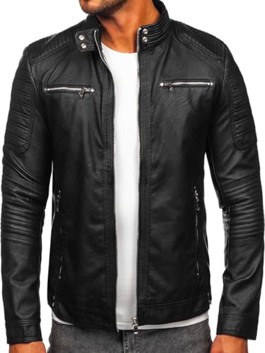 BOLF Herren Kunstlederjacke Bikerjacke Übergangsjacke Steppjacke Motorradjacke Pilotenjacke Fliegerjacke Bomberjacke Stehkragen Casual Style 11Z8055 Schwarz XXL [4D4] von BOLF