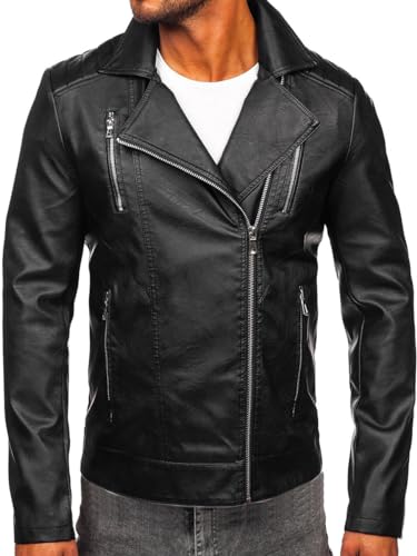 BOLF Herren Kunstlederjacke Bikerjacke Übergangsjacke Steppjacke Motorradjacke Pilotenjacke Fliegerjacke Bomberjacke Stehkragen Casual Style 11Z8067 Schwarz L [4D4] von BOLF