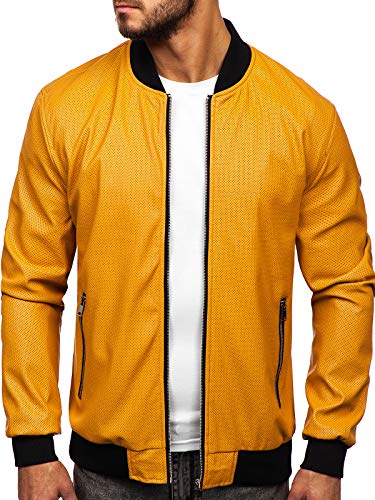 BOLF Herren Kunstlederjacke Bomberjacke Bikerjacke Baseballjacke Motorradjacke Übergangsjacke Stehkragen Street Style NATURE 6125 Camel XL [4D4] von BOLF