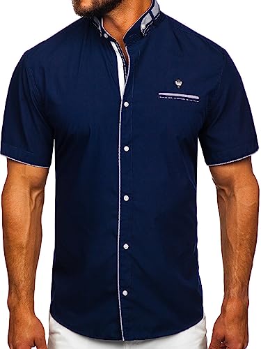 BOLF Herren Kurzarmhemd Freizeithemd Kurzärmliges Elegant Business Party Hemd Kentkragen Sommer Farbwahl Slim Fit Casual Style 19617 Dunkelblau L [2B2] von BOLF