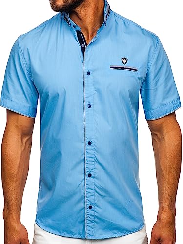 BOLF Herren Kurzarmhemd Freizeithemd Kurzärmliges Elegant Business Party Hemd Kentkragen Sommer Farbwahl Slim Fit Casual Style 19617 Hellblau M [2B2] von BOLF