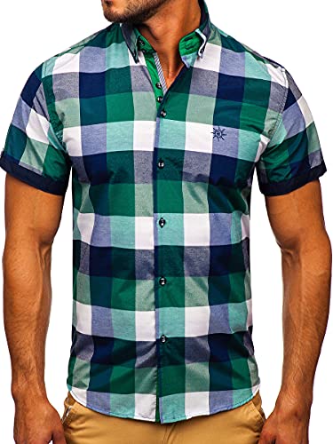 BOLF Herren Kurzarmhemd Freizeithemd Kurzärmliges Elegant Business Party Hemd Kentkragen Sommer Farbwahl Slim Fit Casual Style 5532-1 Grün L [2B2] von BOLF