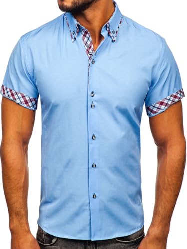 BOLF Herren Kurzarmhemd Freizeithemd Kurzärmliges Elegant Business Party Hemd Kentkragen Sommer Farbwahl Slim Fit Casual Style 6540 Hellblau XXL [2B2] von BOLF
