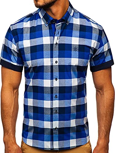 BOLF Herren Kurzarmhemd Kariert Freizeithemd Kurzärmliges Elegant Business Party Hemd Kentkragen Sommer Farbwahl Slim Fit Casual Style 5532 Dunkelblau L [2B2] von BOLF