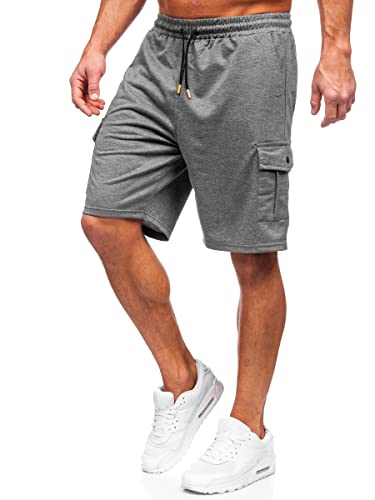 BOLF Herren Kurze Hose Sporthose Sweatshorts Laufshorts Shorts Bermudas Trainingshose Fußballhose Fitnesshose Sweathose Stretch Freizeithose Street Style 8K218 Dunkelgrau M [7G7] von BOLF