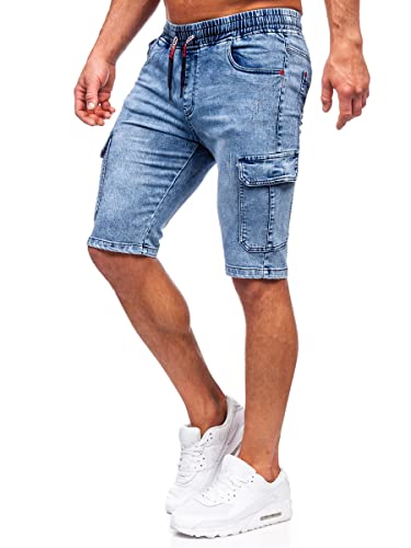 BOLF Herren Kurze Jeanshose Shorts Bermudas Jeans Short Kurze Hose Cargo Cargoshorts Destroyed Used Look Denim Stretch Freizeithose HY812S Blau M [7G7] von BOLF