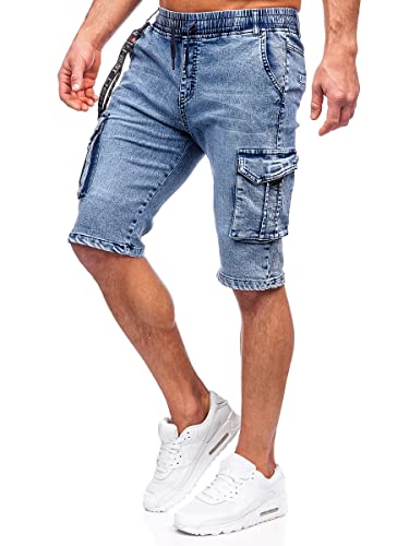 BOLF Herren Kurze Jeanshose Shorts Bermudas Jeans Short Kurze Hose Cargo Cargoshorts Destroyed Used Look Denim Stretch Freizeithose HY821A Blau M [7G7] von BOLF