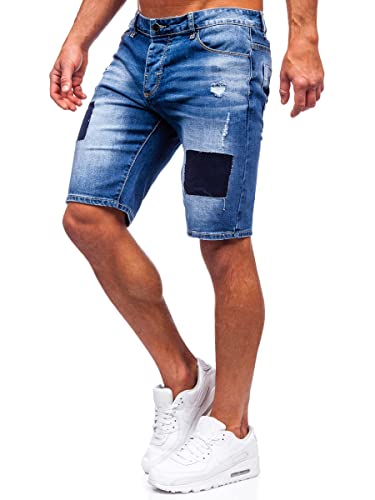 BOLF Herren Kurze Jeanshose Shorts Bermudas Jeans Short Kurze Hose Cargo Cargoshorts Destroyed Used Look Denim Stretch Freizeithose MP0037B Blau L [7G7] von BOLF