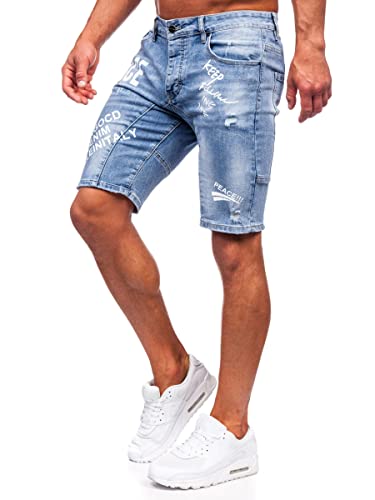 BOLF Herren Kurze Jeanshose Shorts Bermudas Jeans Short Kurze Hose Cargo Cargoshorts Destroyed Used Look Denim Stretch Freizeithose MP0259BC Hellblau S [7G7] von BOLF