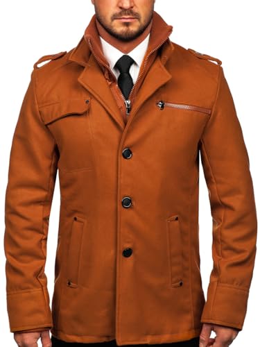 BOLF Herren Kurze Mantel Wolle Kurzmantel Wintermantel mit Stehkrage Wollmantel mit Steppweste Winterjacke Warme Gefüttert Winter Slim Fit Business Elegant PPM 8856 Camel S [4D4] von BOLF