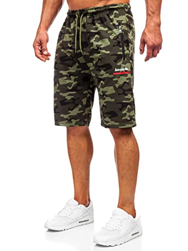 BOLF Herren Kurze Sporthose Motiv Print Shorts Bermudas Trainingshose Fitnesshose Short Hose Army Motiv Camo Sweathose Stretch Freizeithose Street Style HW2638 Khaki M [7G7] von BOLF