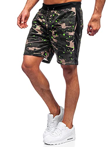 BOLF Herren Kurze Sporthose Motiv Print Shorts Bermudas Trainingshose Fußballhose Fitnesshose Short Hose Sweathose Stretch Freizeithose Street Style J.Style KS2579 Khaki L [7G7] von BOLF