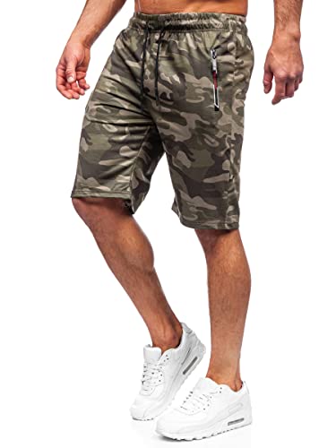 BOLF Kurze Hosen Shorts Sweatshorts Laufshorts Sport Sommer Baumwolle Soft Weicher Stoff elastische Bund mit Kordel und Eingriffstaschen Camouflage Military Style JX701 Khaki XXL [7G7] von BOLF