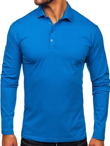 BOLF Herren Langarm Poloshirt Basic Langarmshirt Sweatshirt Baumwolle Lange Ärmel Pullover Klassische Sport Freizeit Casual Style 5119 Blau XXL [1A1] von BOLF