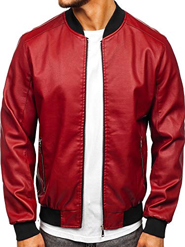 BOLF Herren Lederjacke Biker Jacket Kunstleder Ökoleder Motorrad Jacke Casual Elegant Style J.BOYZ 1147 Weinrot XXL [4D4] von BOLF