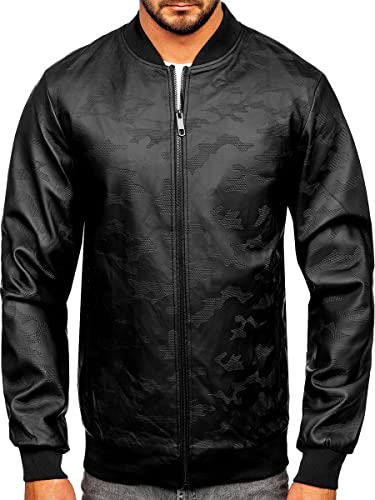 BOLF Herren Lederjacke Kunstlederjacke Bikerjacke Übergangsjacke Steppjacke Kapuze Motorradjacke Pilotenjacke Fliegerjacke Bomberjacke Stehkragen Casual Style 3A63 Schwarz XL [4D4] von BOLF