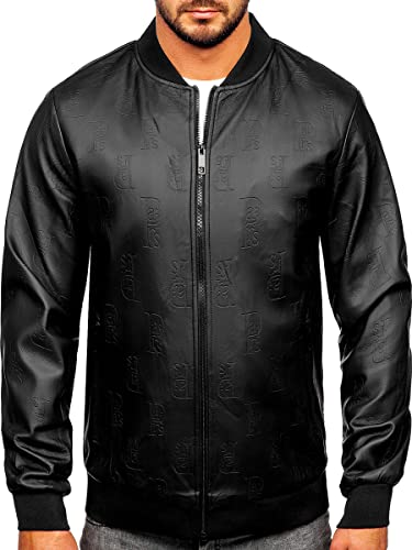 BOLF Herren Lederjacke Kunstlederjacke Bikerjacke Übergangsjacke Steppjacke Kapuze Motorradjacke Pilotenjacke Fliegerjacke Bomberjacke Stehkragen Casual Style 3A66 Schwarz XL [4D4] von BOLF