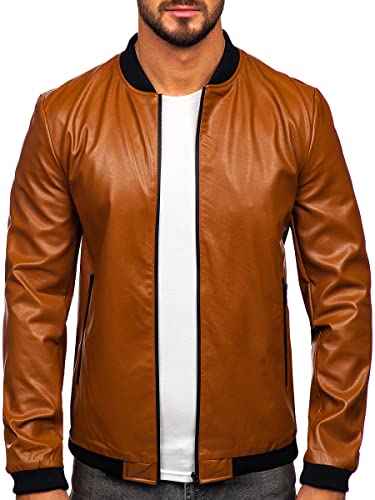 BOLF Herren Lederjacke Kunstlederjacke Bikerjacke Übergangsjacke Steppjacke Kapuze Motorradjacke Pilotenjacke Fliegerjacke Bomberjacke Stehkragen Casual Style 6803A Braun M [4D4] von BOLF