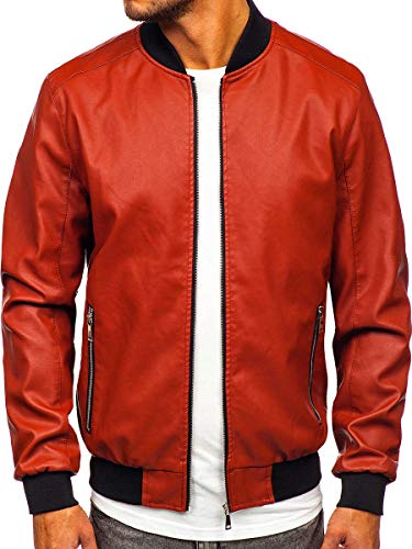 BOLF Herren Lederjacke Kunstlederjacke Bikerjacke Übergangsjacke Steppjacke Kapuze Motorradjacke Pilotenjacke Fliegerjacke Bomberjacke Stehkragen Casual Style J.Boyz 1147-1 Orange L [4D4] von BOLF