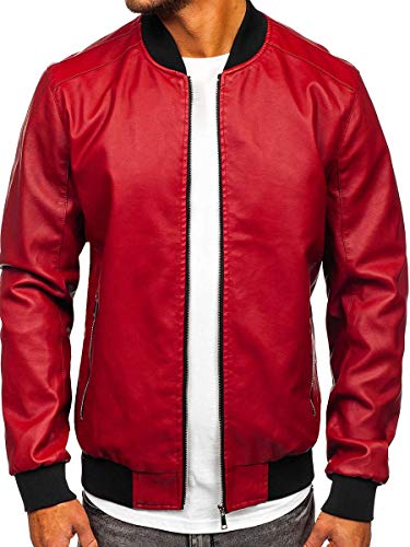 BOLF Herren Lederjacke Kunstlederjacke Bikerjacke Übergangsjacke Steppjacke Kapuze Motorradjacke Pilotenjacke Fliegerjacke Bomberjacke Stehkragen Casual Style J.BOYZ 1147-1 Rot L [4D4] von BOLF